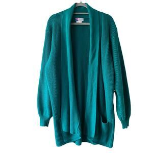 Vintage Lindsey Blake Womens Size M Teal Oversized Duster Cardigan Sweater